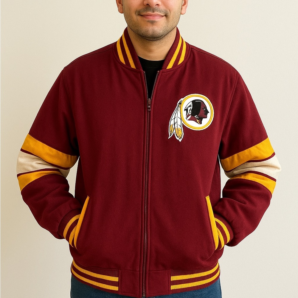 Vtg Washington Redskins Burgundy & Yellow Varsity Bomber Jacket, Unisex, Size XL